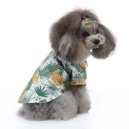 2 PCS Pet Beach Shirt Dog Print Spring And Summer Clothes, Size: XL(Yellow White)-garmade.com