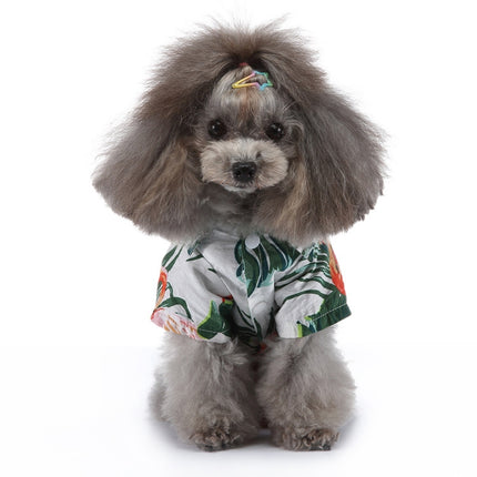 2 PCS Pet Beach Shirt Dog Print Spring And Summer Clothes, Size: XL(Green White)-garmade.com