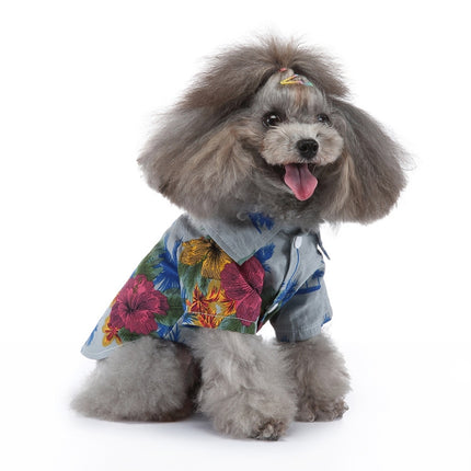 2 PCS Pet Beach Shirt Dog Print Spring And Summer Clothes, Size: XL(Sea Blue)-garmade.com