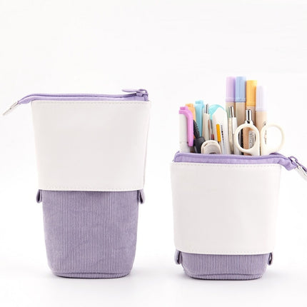 ANGOO Corduroy Retractable Drop-Down Pencil Case Student Stationery Storage Bag(Purple)-garmade.com