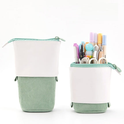 ANGOO Corduroy Retractable Drop-Down Pencil Case Student Stationery Storage Bag(Green)-garmade.com