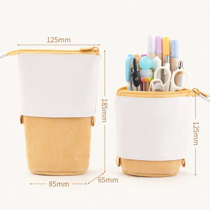 ANGOO Corduroy Retractable Drop-Down Pencil Case Student Stationery Storage Bag(Turmeric)-garmade.com