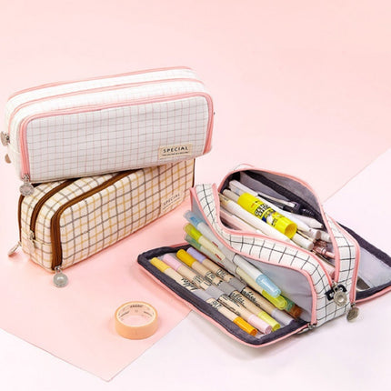 Angoo Double-Open Multi-Layer Stationery Pencil Case Multifunctional Cosmetic Bag(Star Rain Dot)-garmade.com