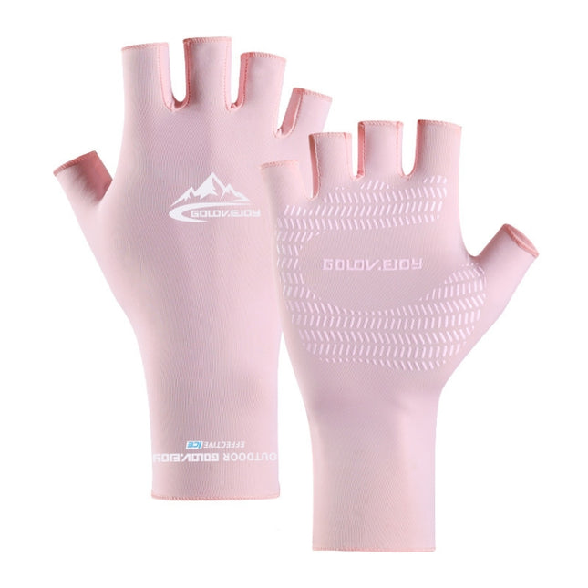 GOLOVEJOY XG24 Ice Silk Sun Protection Gloves Outdoor Cycling Anti-Skid Quick-Drying Half-Finger Gloves, Size: L(Pink)-garmade.com