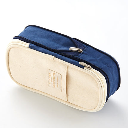 Angoo Cotton And Linen Large Capacity Pencil Stationery Bag(572 Navy / Beige)-garmade.com