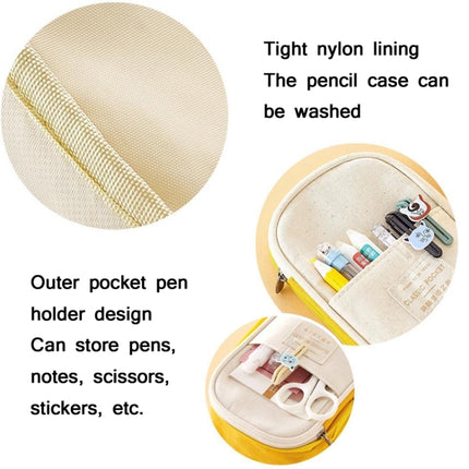 Angoo Cotton And Linen Large Capacity Pencil Stationery Bag(589 Shallow Khaki / Beige)-garmade.com