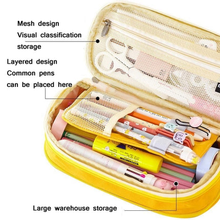 Angoo Cotton And Linen Large Capacity Pencil Stationery Bag(602 Turmeric / Beige)-garmade.com