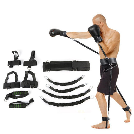 Bounce Trainer Fitness Resistance Band Boxing Suit Latex Tube Tension Rope Leg Waist Trainer, Weight: 120 Pounds(Black)-garmade.com