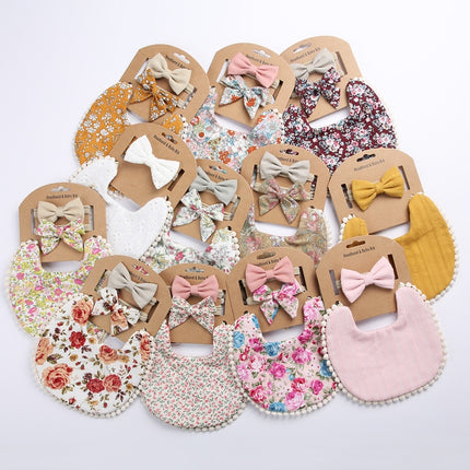 Baby Linen Cotton Printed Double-sided Saliva Towel Headband Set(DP021-2)-garmade.com
