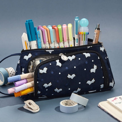 Angoo Canvas Large-Capacity Stationery Case With Side Window Student Pencil Storage Bag(Horse Starry Sky)-garmade.com