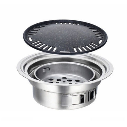 Household Stainless Steel Charcoal Barbecue Stove Outdoor Camping Portable Charcoal Stove Set, Size: 35cm(Stove Body + Bakeware)-garmade.com