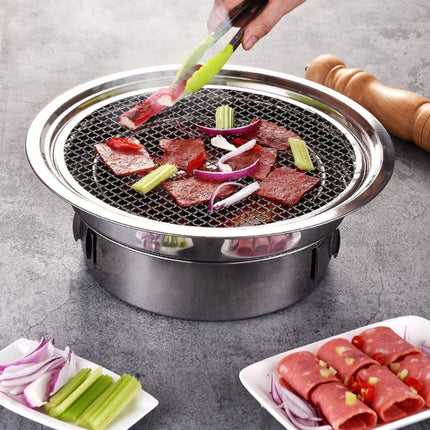 Household Stainless Steel Charcoal Barbecue Stove Outdoor Camping Portable Charcoal Stove Set, Size: 35cm(Stove Body + BBQ Net)-garmade.com
