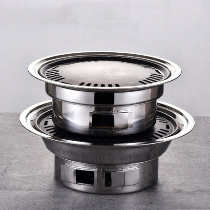 Household Stainless Steel Charcoal Barbecue Stove Outdoor Camping Portable Charcoal Stove Set, Size: 35cm(Stove Body + Bakeware)-garmade.com