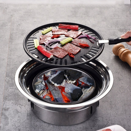 Household Stainless Steel Charcoal Barbecue Stove Outdoor Camping Portable Charcoal Stove Set, Size: 35cm(Stove Body + BBQ Net)-garmade.com