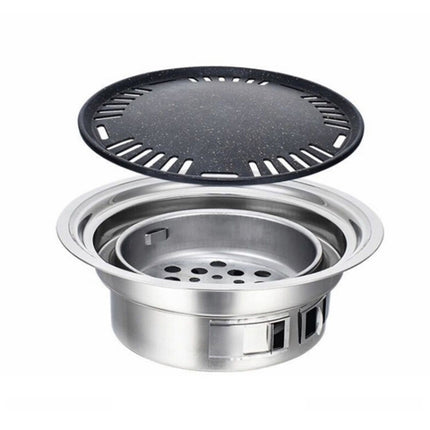 Household Stainless Steel Charcoal Barbecue Stove Outdoor Camping Portable Charcoal Stove Set, Size: 40cm(Stove Body + Bakeware)-garmade.com