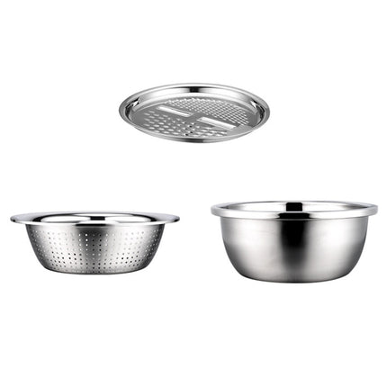 3 in 1 Stainless Steel Multifunctional Grater Kitchen Draining And Washing Basin Set(26cm)-garmade.com