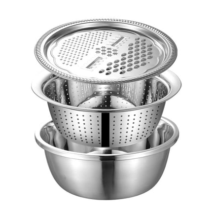 3 in 1 Stainless Steel Multifunctional Grater Kitchen Draining And Washing Basin Set(26cm)-garmade.com