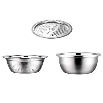 3 in 1 Thickened Stainless Steel Multifunctional Grater Kitchen Draining And Washing Basin Set(26cm)-garmade.com