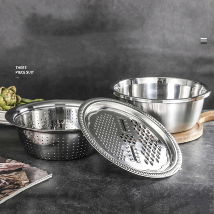 3 in 1 Thickened Stainless Steel Multifunctional Grater Kitchen Draining And Washing Basin Set(28cm)-garmade.com