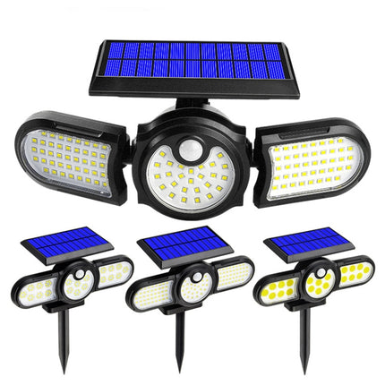 120 LED TG-TY080 3-Heads Rotatable Solar Wall Light Outdoor Waterproof Human Body Induction Garden Lawn Lamp-garmade.com