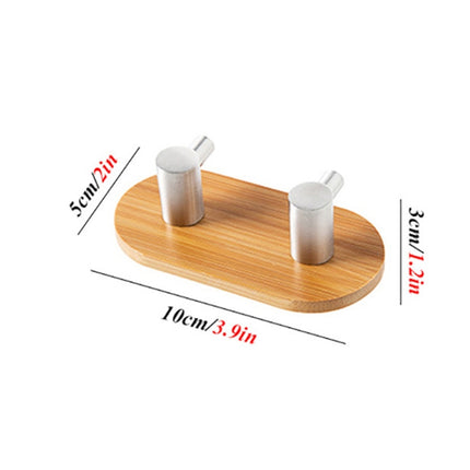 2 PCS Stainless Steel Bamboo Double Row Hook Kitchen Bathroom Door Adhesive Solid Wood Hook(Double Hook)-garmade.com