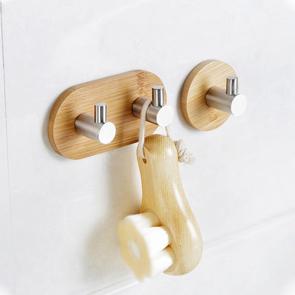 2 PCS Stainless Steel Bamboo Double Row Hook Kitchen Bathroom Door Adhesive Solid Wood Hook(Double Hook)-garmade.com