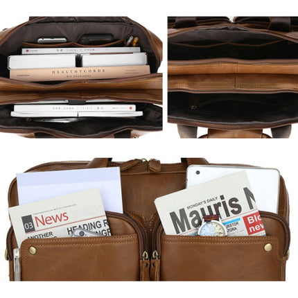 9914 Large-Capacity Men Laptop Bag One-Shoulder Business Briefcase(Brown)-garmade.com