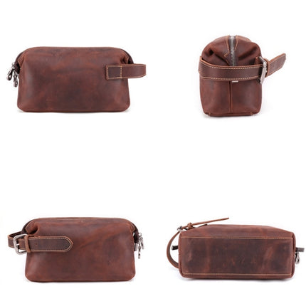 6465 Men Leather Multifunctional Travel Toiletries Storage Clutch(Chocolate Color)-garmade.com