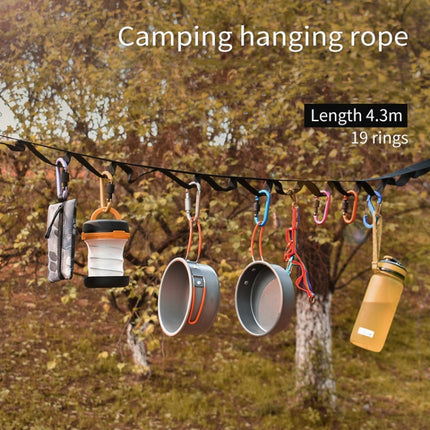 Outdoor Camping Tents Storage Clothesline 19 Ring Wild Camp Straps Lanyard, Length: 4.3m(Black)-garmade.com