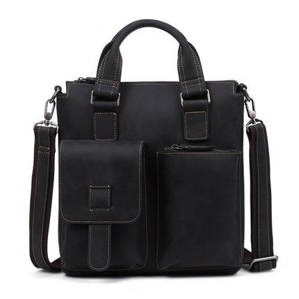 B259 Retro Business Men Bag Vertical Portable Briefcase Messenger Bag, Size: 34x33x6cm(Black)-garmade.com