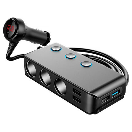 Car Cigarette Lighter Car Charger 3USB Port +1 QC3.0 + 3 Cigarette Lighter Ports + Back Clip Design + LED Display(HC67A)-garmade.com