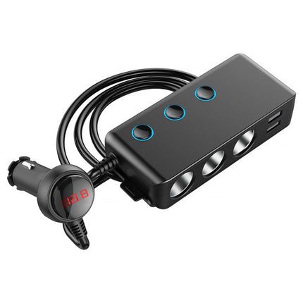 Car Cigarette Lighter Car Charger 3USB Port +1 QC3.0 + 3 Cigarette Lighter Ports + Back Clip Design + LED Display(HC67A)-garmade.com