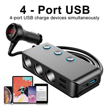 Car Cigarette Lighter Car Charger 3USB Port +1 QC3.0 + 3 Cigarette Lighter Ports + Back Clip Design + LED Display(HC67A)-garmade.com