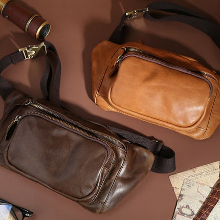 6364 Men Casual Messenger Chest Bag Retro Leather Multifunctional Waist Bag(Cofffee)-garmade.com