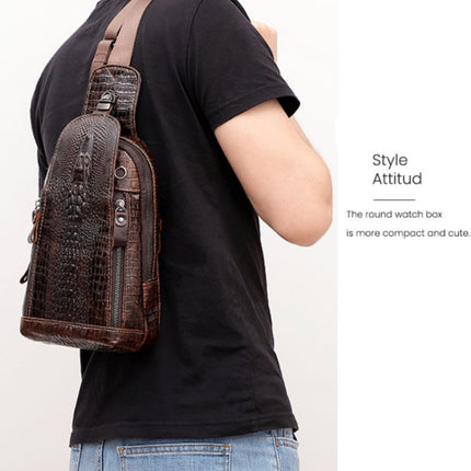 1313 Men Fashion Cowhide Crocodile Texture One-Shoulder Crossbody Chest Bag(Crocodile Head)-garmade.com