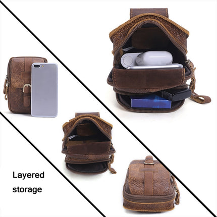 6371 Men Mobile Phone Belt Bag Multifunctional Retro Satchel Waist Bag(Brown)-garmade.com