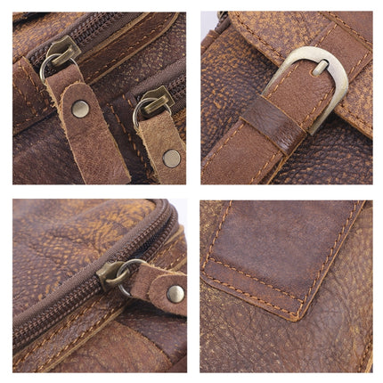 6371 Men Mobile Phone Belt Bag Multifunctional Retro Satchel Waist Bag(Brown)-garmade.com