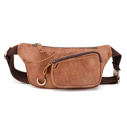6467 Men Multifunctional Leather Waist Bag Outdoor Sports Diagonal Chest Bag(Brown)-garmade.com