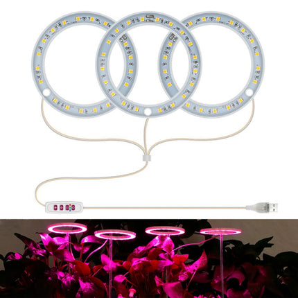 LED Plant Growth Lamp Full Spectroscopy Intelligent Timing Indoor Fill Light Ring Plant Lamp, Power: Three Head(Pink Light)-garmade.com