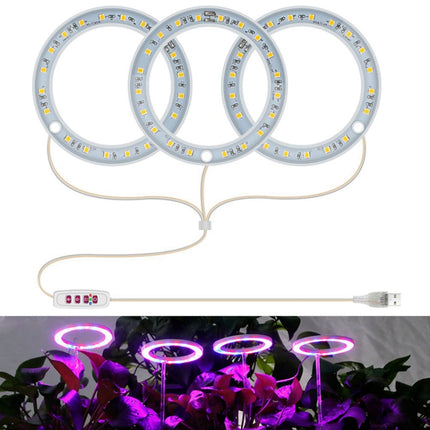 LED Plant Growth Lamp Full Spectroscopy Intelligent Timing Indoor Fill Light Ring Plant Lamp, Power: Three Head(Red Blue Light)-garmade.com