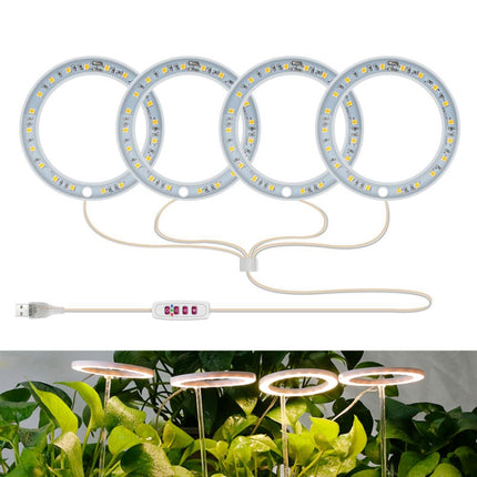 LED Plant Growth Lamp Full Spectroscopy Intelligent Timing Indoor Fill Light Ring Plant Lamp, Power: Four Head(Sunshine)-garmade.com