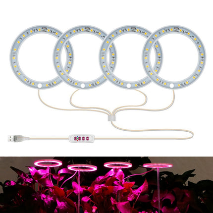 LED Plant Growth Lamp Full Spectroscopy Intelligent Timing Indoor Fill Light Ring Plant Lamp, Power: Four Head(Pink Light)-garmade.com