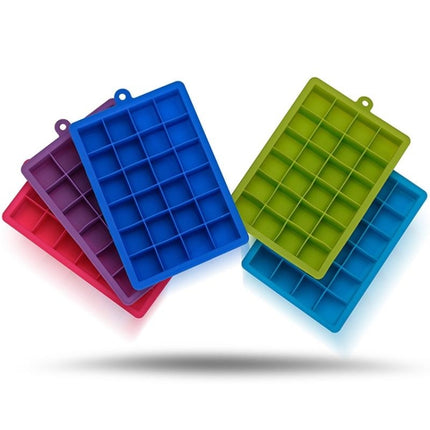 24 Grids Silicone Ice Cube Tray Molds Square Shape Ice Cube Maker Fruit Popsicle Ice Cream Mold(Dark blue)-garmade.com