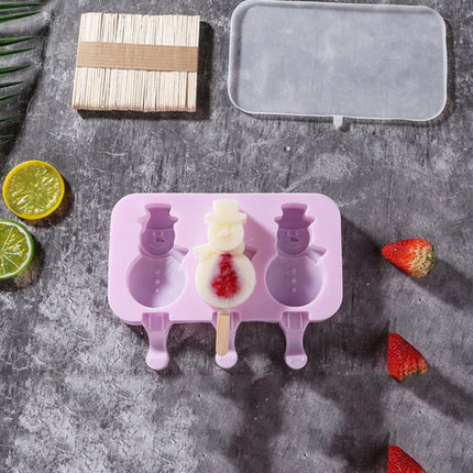 Cute Cartoon Silicone Ice Cream Popsicle Mold with Lid & Stick, Style:Snowman Random Color Delivery-garmade.com