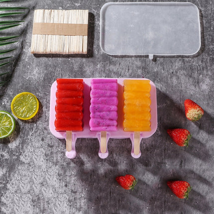 Cute Cartoon Silicone Ice Cream Popsicle Mold with Lid & Stick, Style:Wavy Random Color Delivery-garmade.com