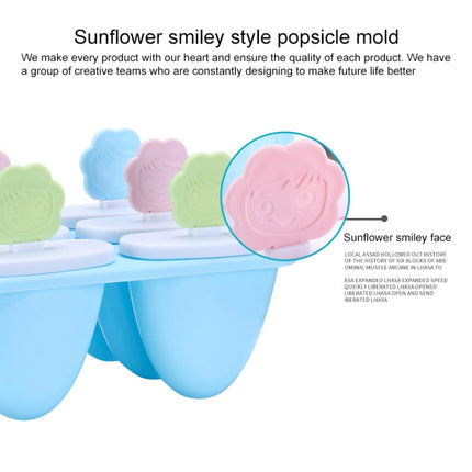 Cartoon Smiley DIY Popsicle Ice Cream Mold Home 6 Grid Homemade Ice Box(Blue)-garmade.com