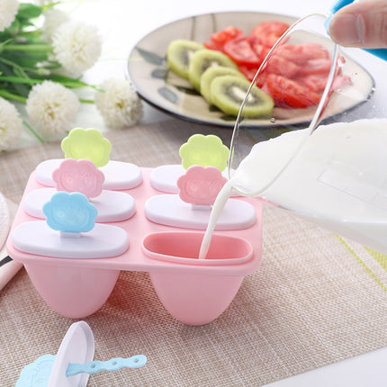 Cartoon Smiley DIY Popsicle Ice Cream Mold Home 6 Grid Homemade Ice Box(Pink)-garmade.com