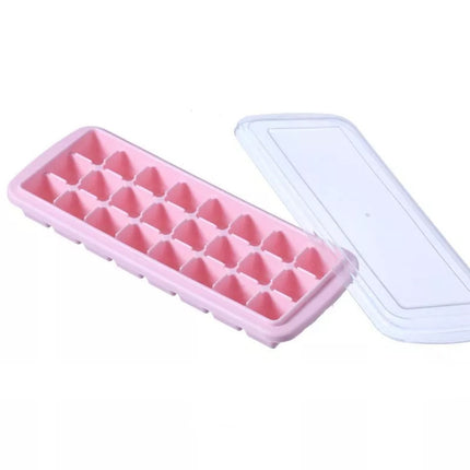 Creative 24 Grid Silicone Ice Tray Home Large Ice Cube Mold Ice Box with Lid(Light Pink)-garmade.com