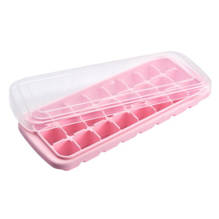 Creative 24 Grid Silicone Ice Tray Home Large Ice Cube Mold Ice Box with Lid(Light Pink)-garmade.com