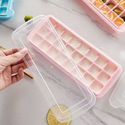 Creative 24 Grid Silicone Ice Tray Home Large Ice Cube Mold Ice Box with Lid(Light Pink)-garmade.com